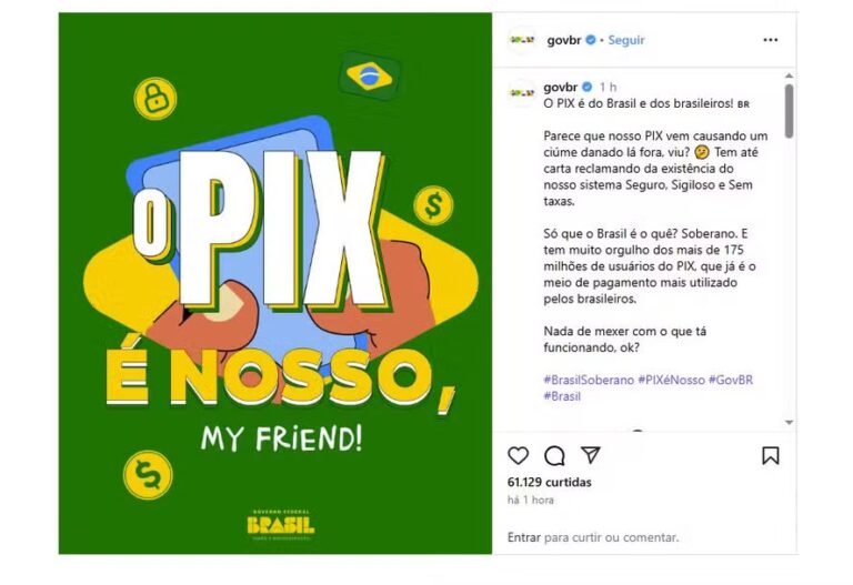 O Pix é nosso, my friend’, posta governo Lula após investigação de Trump